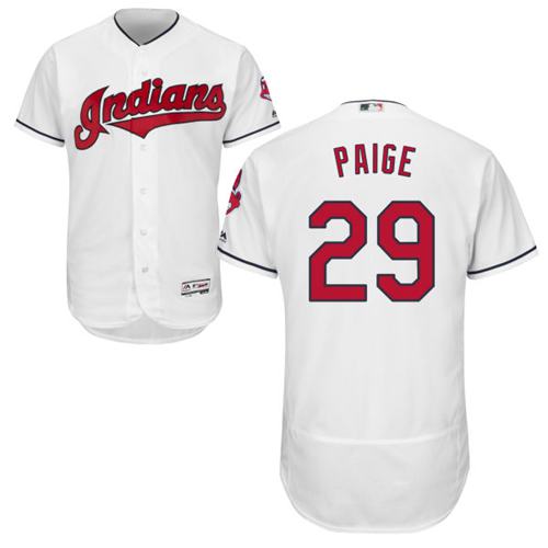 Indians #29 Satchel Paige White Flexbase Authentic Collection Stitched MLB Jersey - Click Image to Close